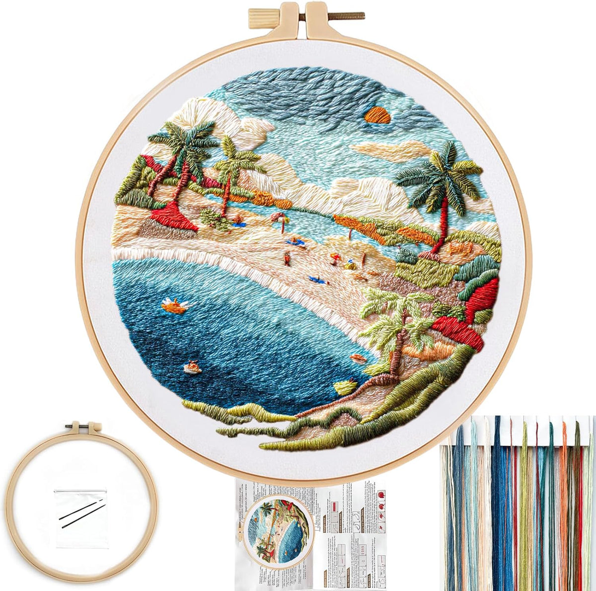 FONNUY Beach Ocean Embroidery Kit, Cross Stitch Kits for Beginners