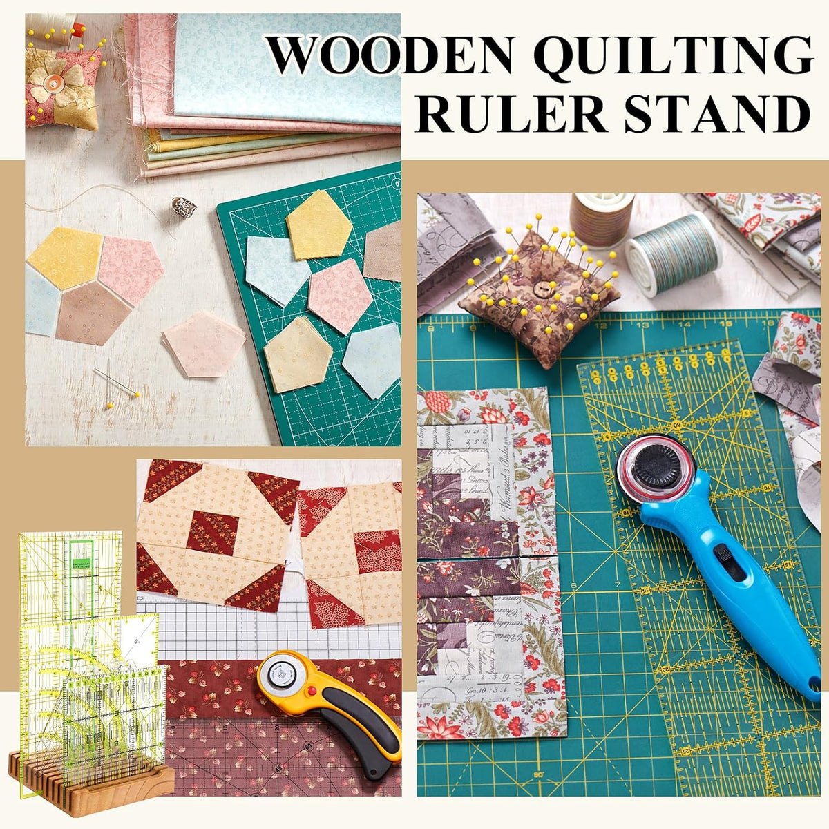 Pinkunn 1 Piece Wooden Quilting Ruler Holder Organizer 6 Inch 12 Slot