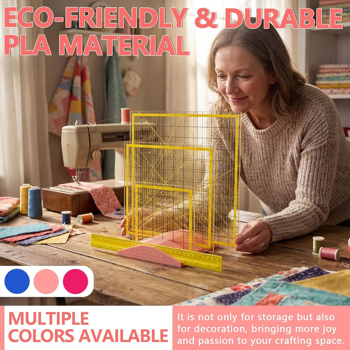 18 Slot Storage Rack for Quilting Rulers, Pink Ruler Holder Organizer