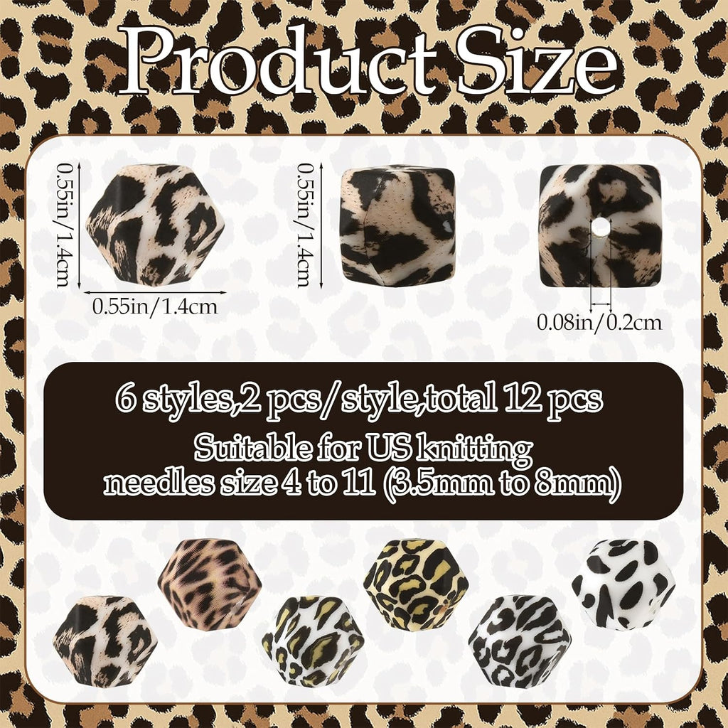 BEEFLYING Knitting Needle Stoppers Leopard Print, 4-11(3.5-8mm)
