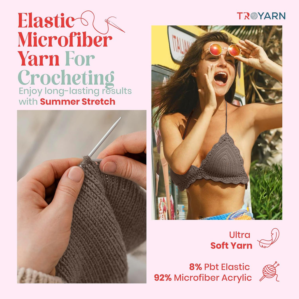 Troyarn Summer Stretch Acrylic Yarn, 4 Skeins, Beige
