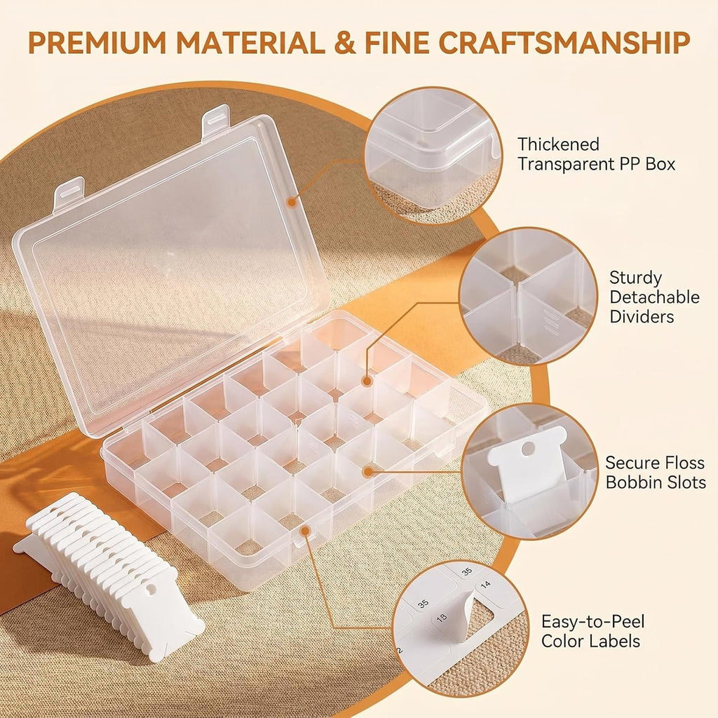 ericotry Embroidery Floss Organizer Box 24 Adjustable Grids with 50pcs