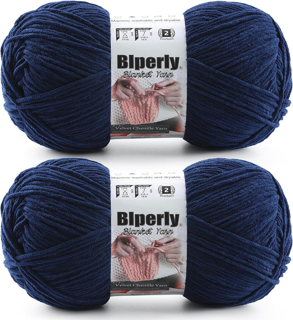 Skinny Chenille Yarn for Crocheting, #2 Blue Soft Baby Blanket Fluffy