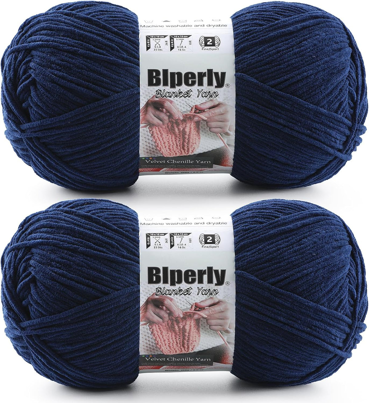 Skinny Chenille Yarn for Crocheting, #2 Blue Soft Baby Blanket Fluffy