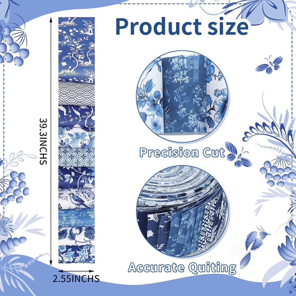 Fanfanwin 40 Pcs 2.56'' Blue Christmas Jelly Fabric Strip for Quilting