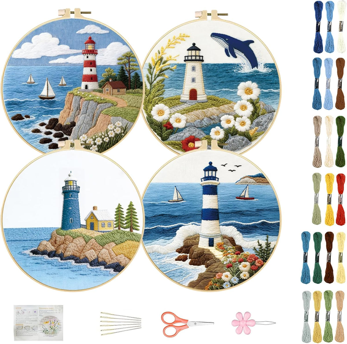 FREEBLOSS 4 Sets Embroidery Kit for Beginners Needlepoint Embroidery