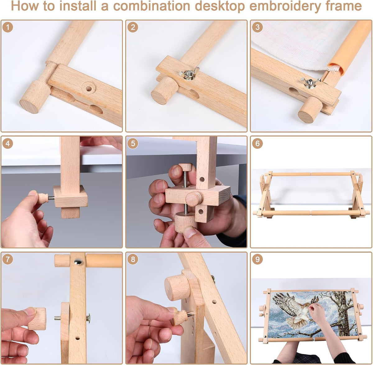 Simple Embroidery Frame and Embroidery Holder Combo Set,Beech Wood
