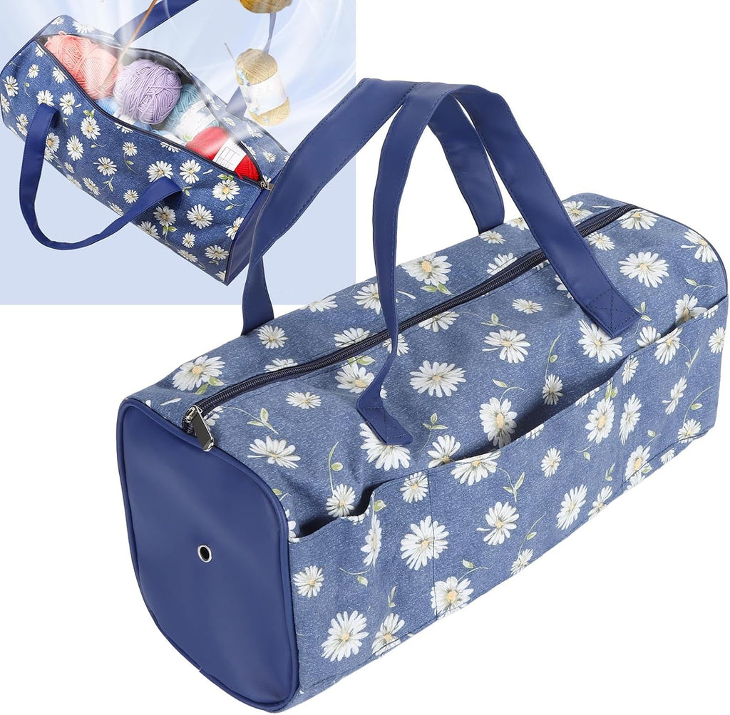 Large Fabric Knitting Needles Bag, Yarn Storage Organizer Bag with