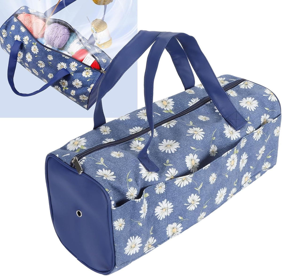 Large Fabric Knitting Needles Bag, Yarn Storage Organizer Bag with