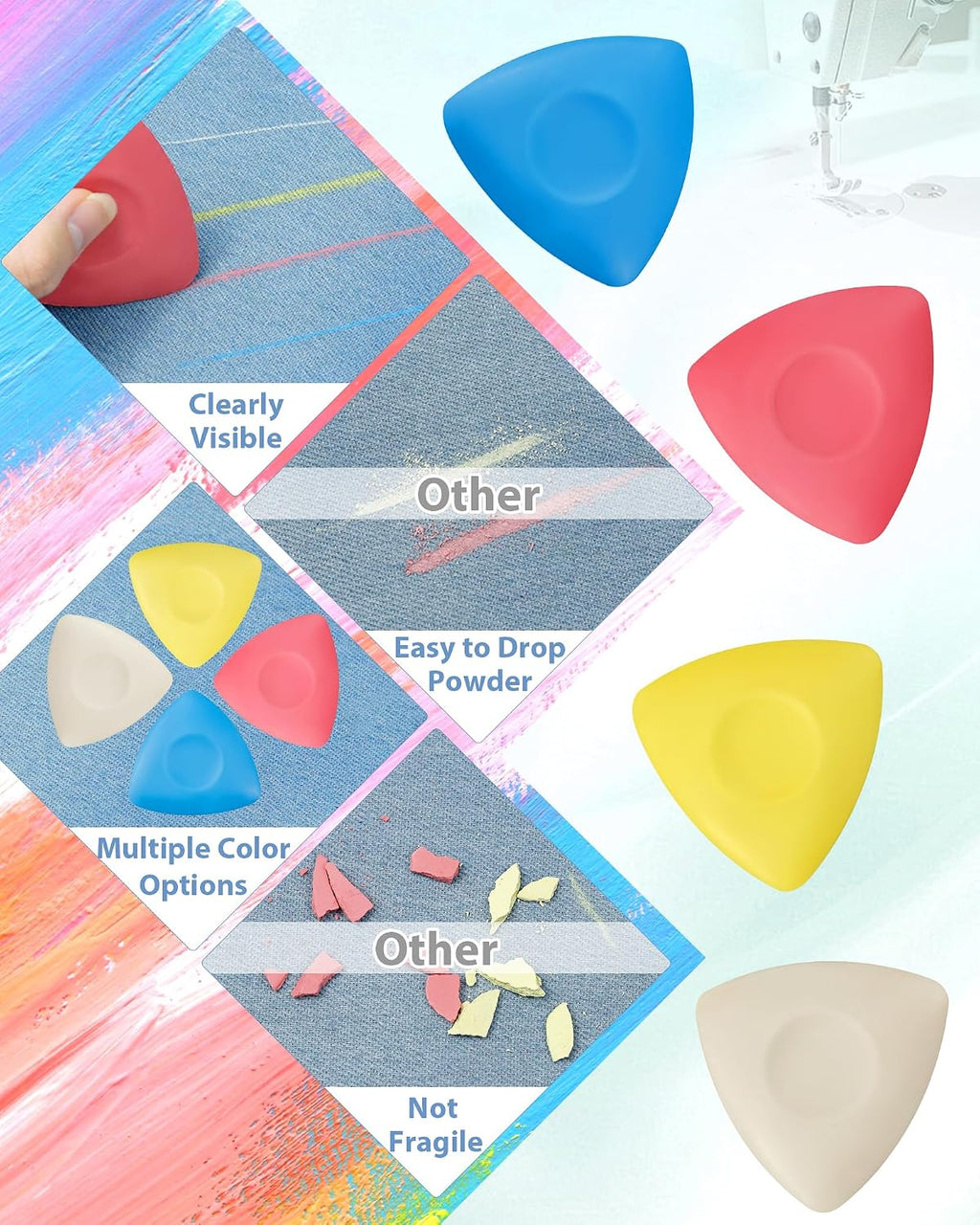 FIVEIZERO 4Pcs Tailors Chalk,Triangle Sewing Chalk for Fabric,Washable