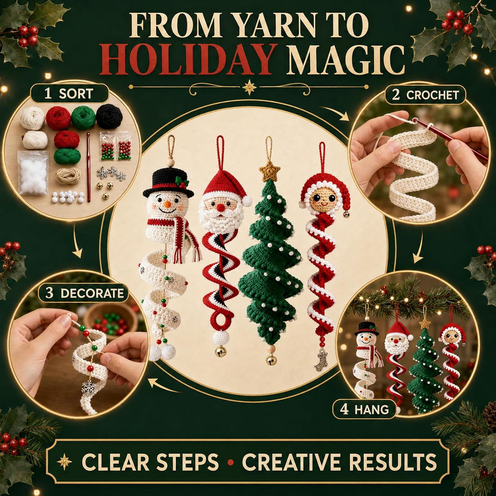 Crochet Snowman Spiral Ornament DIY Kit, Christmas Decoration
