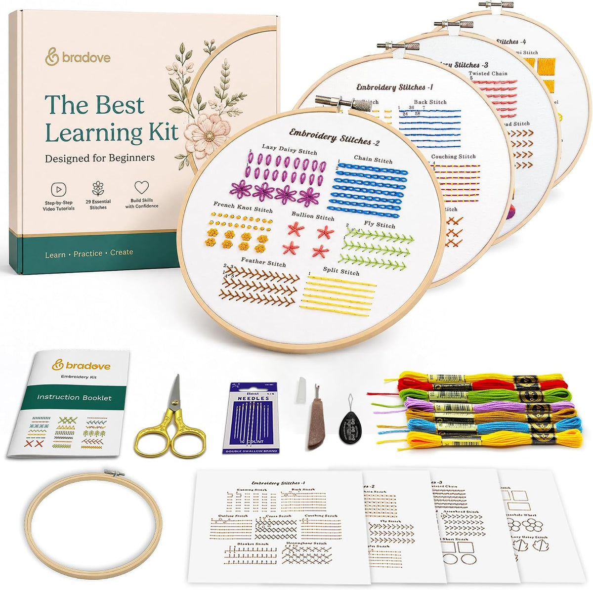 Bradove Classic Embroidery Learning Kit for Adults and Kids