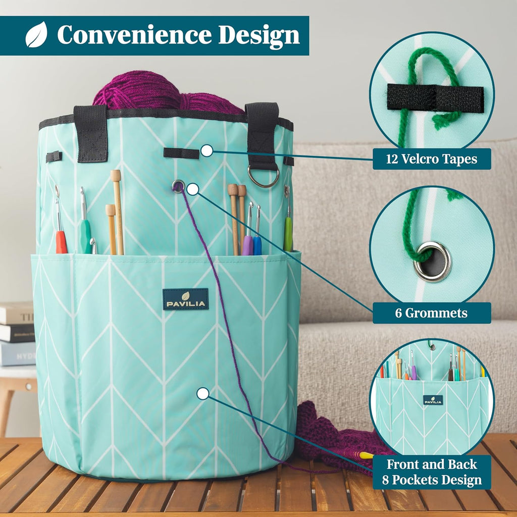 PAVILIA Crochet Bag Knitting Bag Organizer, Yarn Bag Storage Tote for