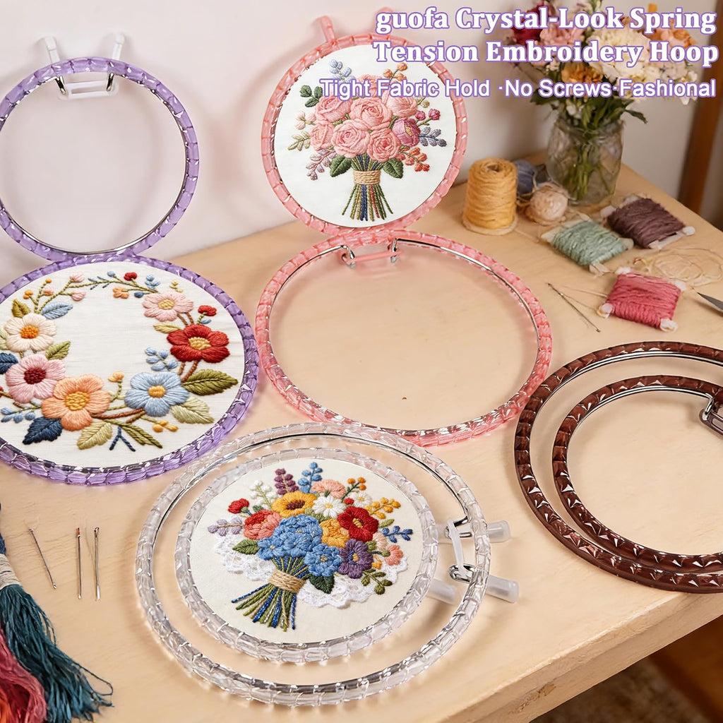 6.5" Embroidery Hoop Metal Ring Crystal ABS Frame Cross Stitch