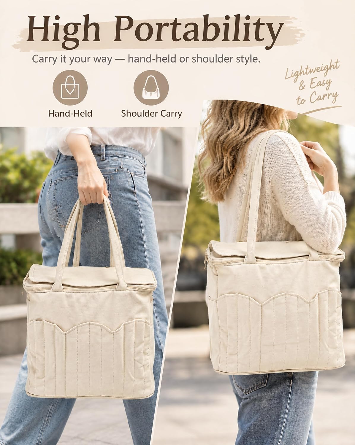 Crochet Bag Organizer for Yarn, Canvas Tote, White, Women Crocheters