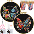 ERKOON Embroidery Kit for Beginners, 2 Set Flower Cross Stitch Set