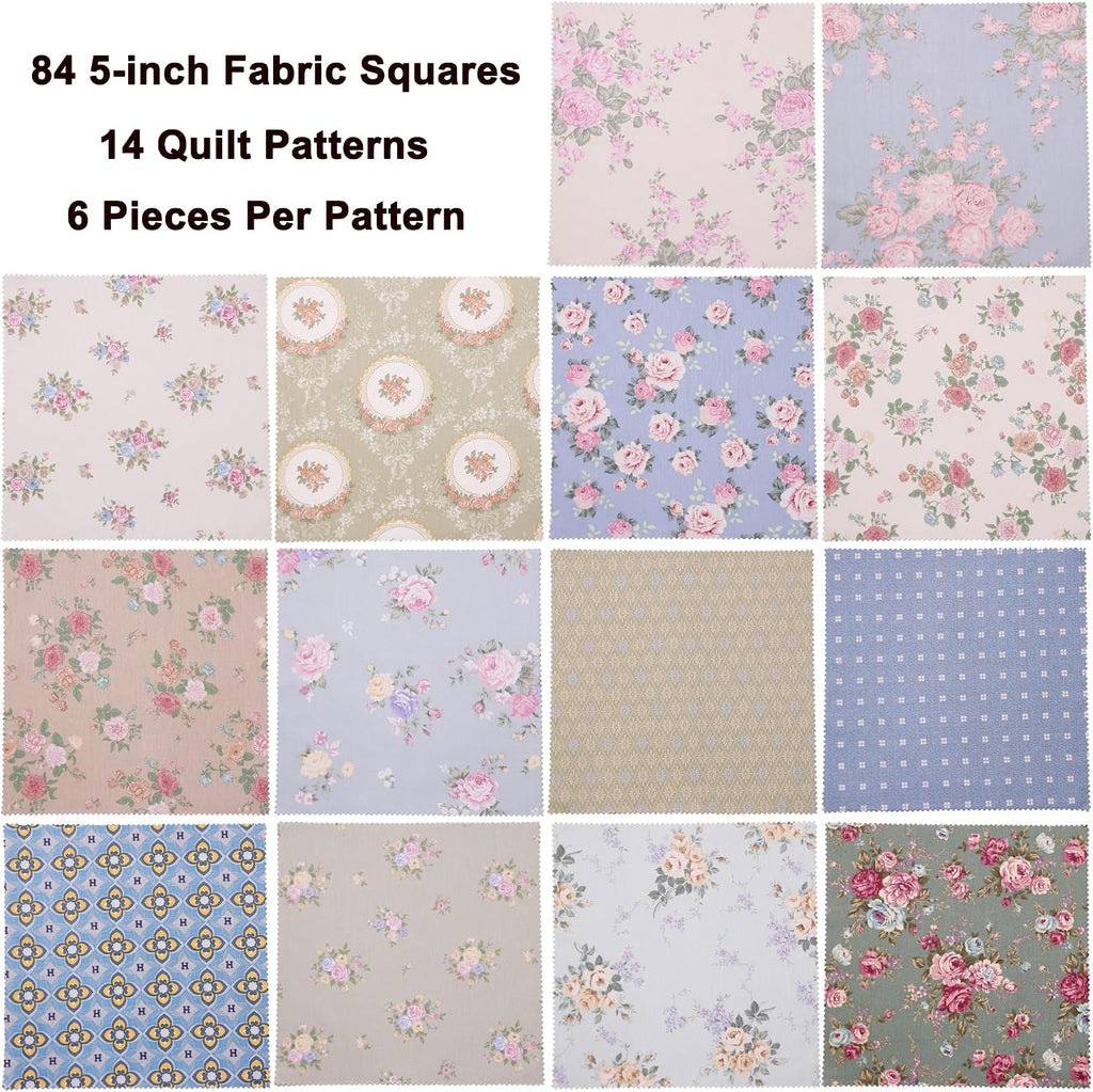 84Pcs 5x5 Fabric Squares for Quilting, Charm Packs for Quilting