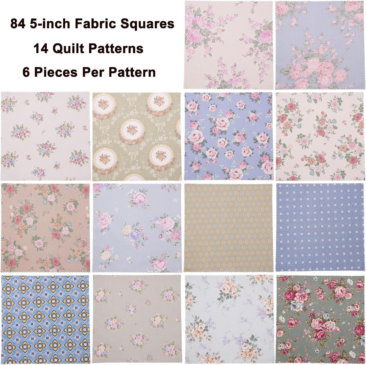 84Pcs 5x5 Fabric Squares for Quilting, Charm Packs for Quilting