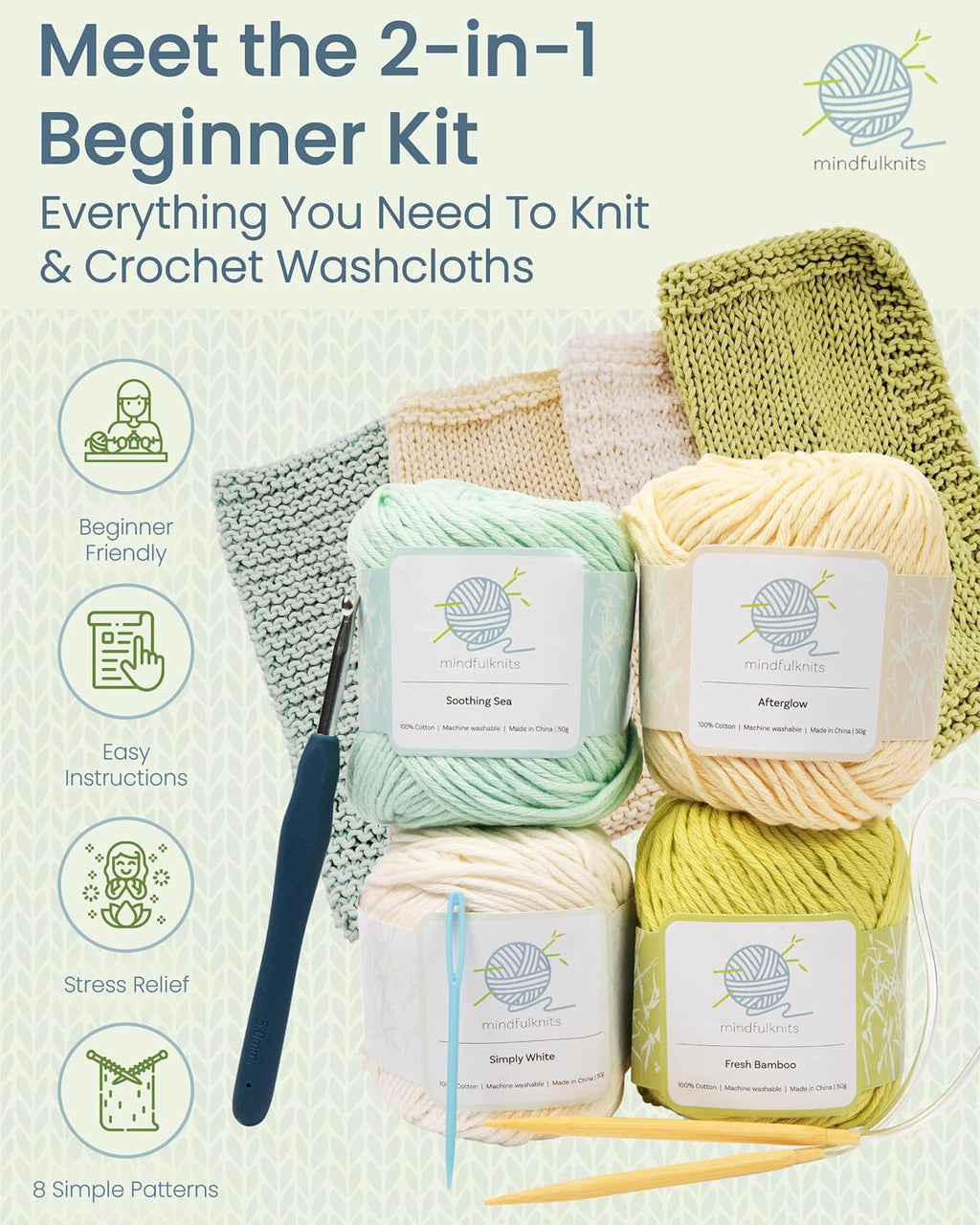 mindfulknits Knitting Kit for Beginners Adults with Knitting Needles