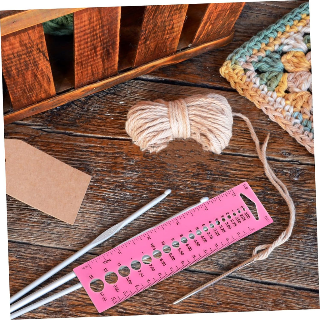 KALLORY 4pcs Knitting Needle Gauge Tool Sewing Needle Ruler Measuring