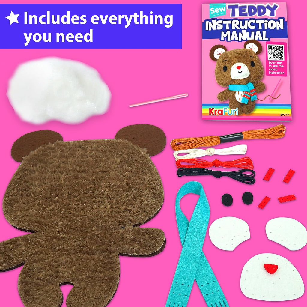 KRAFUN Teddy Bear Sewing Kit for Kids Ages 8-12 - No Scissors