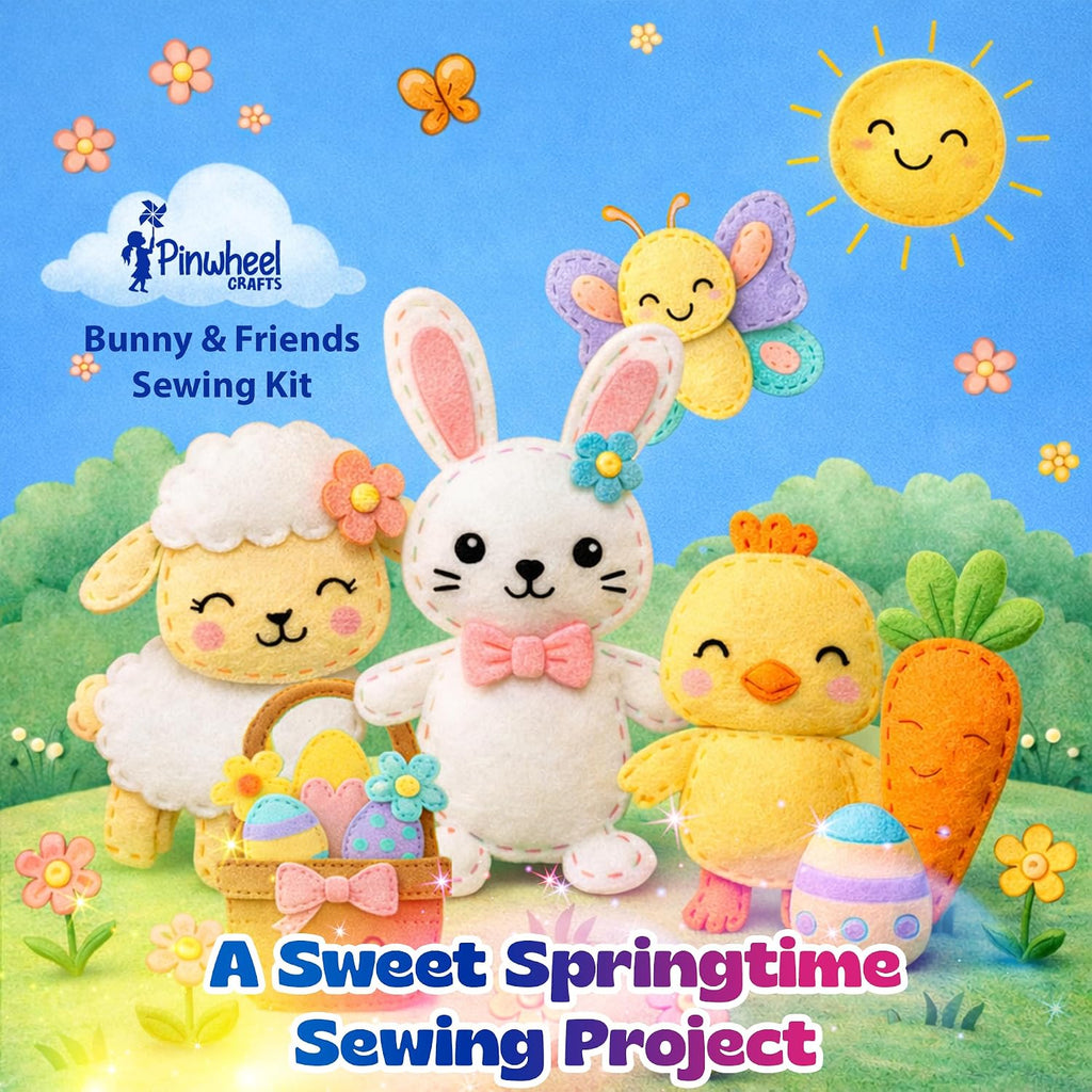 Pinwheel Crafts Bunny Sewing Kit for Kids – DIY Felt Sewing Craft Kit