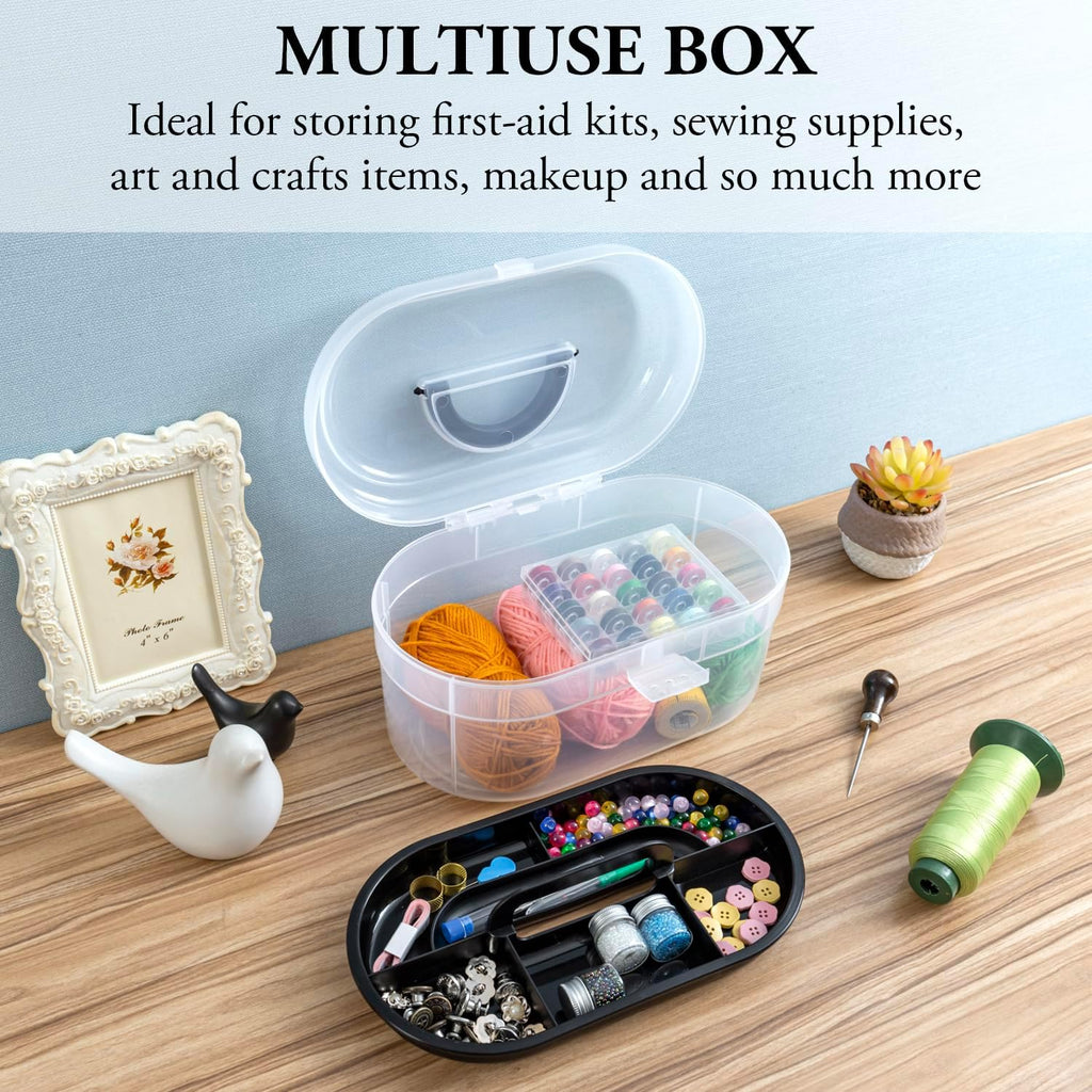 MyGift Clear Craft Storage Case with Tray, Portable Organizer Box