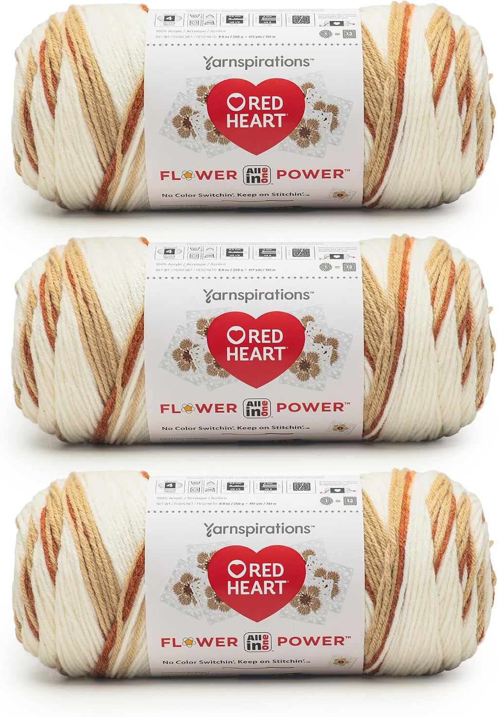 Red Heart All in One Flower Power Crochet Yarn, Dried Bouquet, 3-Pack