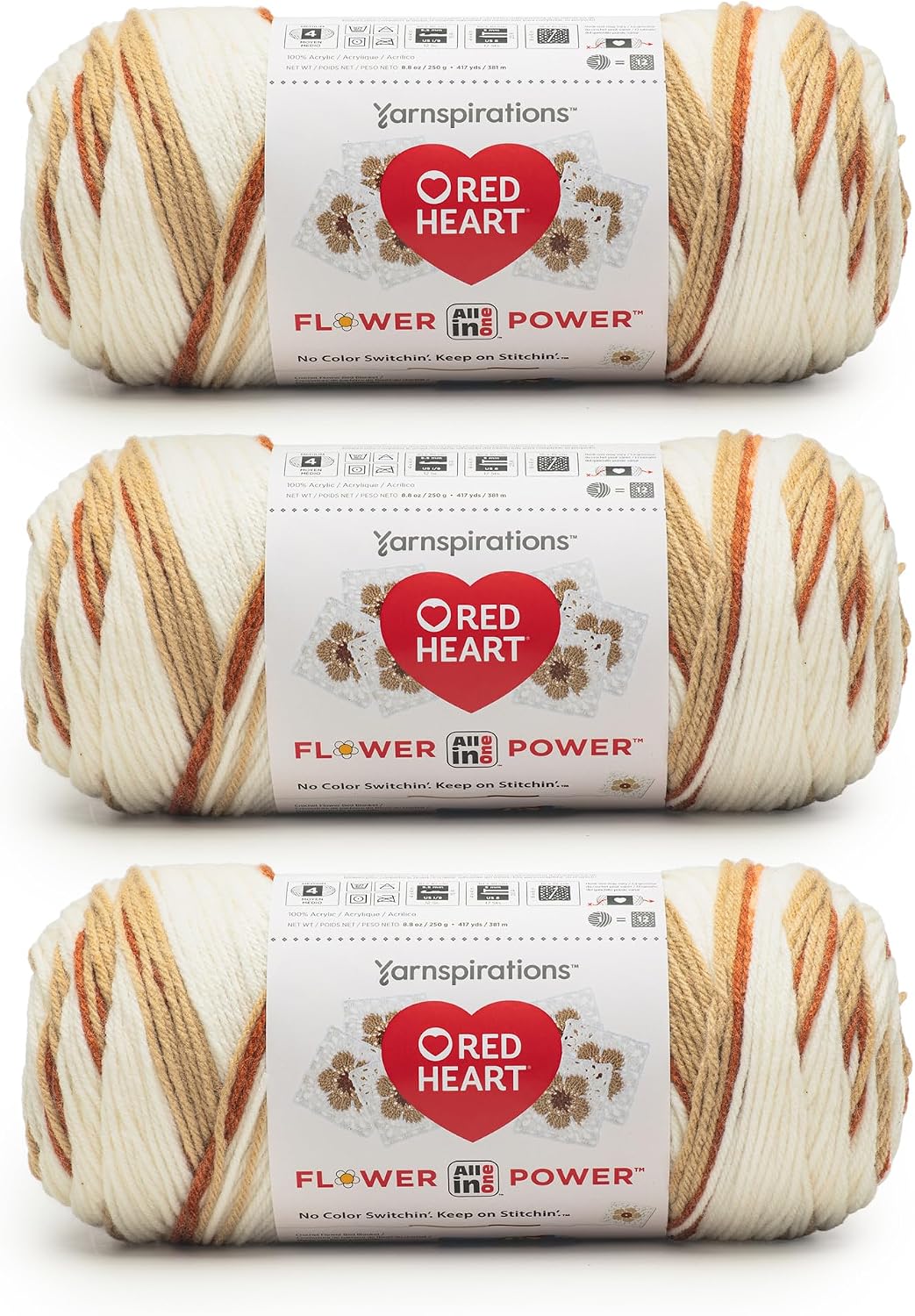 Red Heart All in One Flower Power Crochet Yarn, Dried Bouquet, 3-Pack