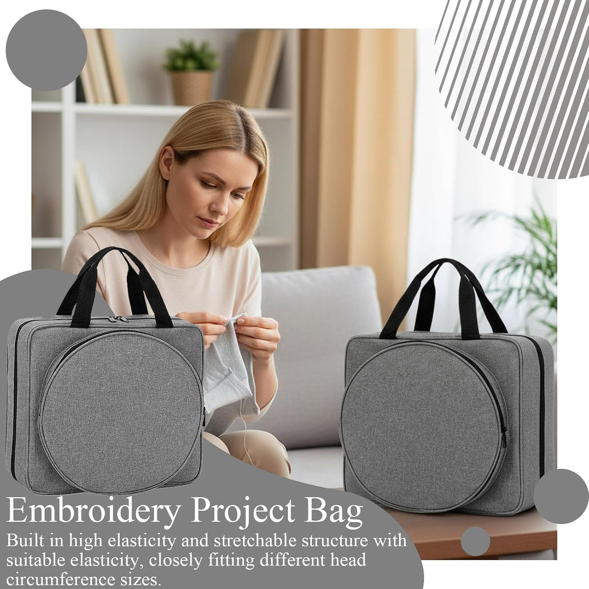 Embroidery Project Bag – Multi Pocket Holder, Round Sewing Case