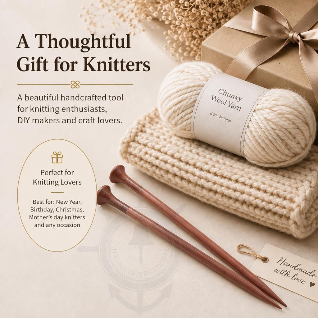 US Size 15-12" Rosewood & Maple Crafted Premium Yarn Knitting Needles