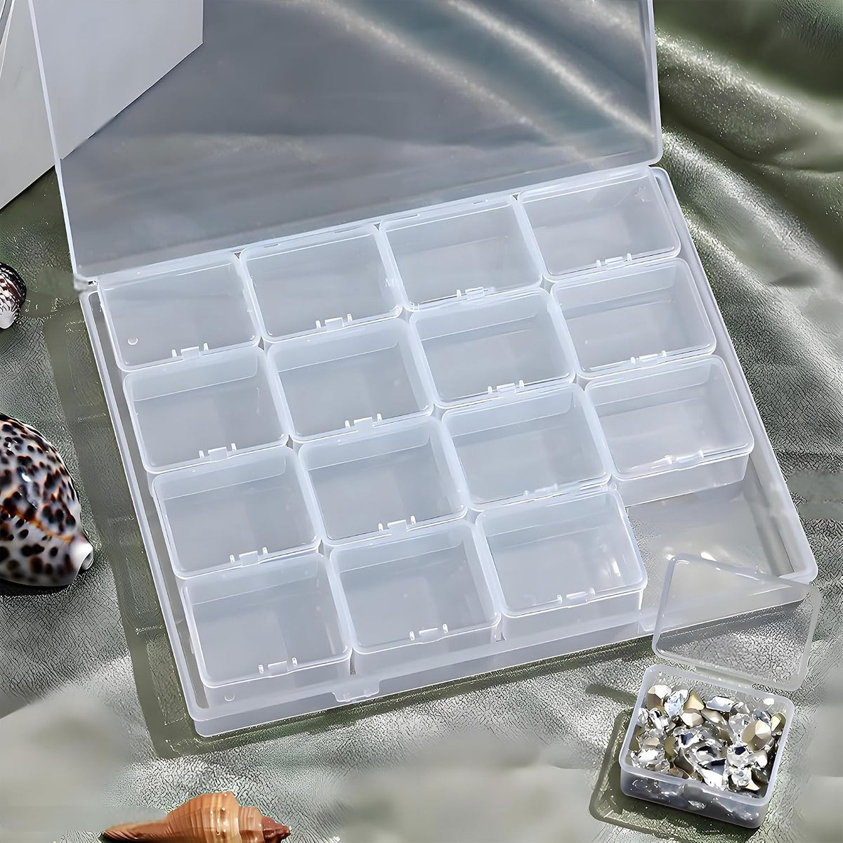 Large Bead Storage Box - 16 Grids Clear Organizer, 1 Pack,Portable for