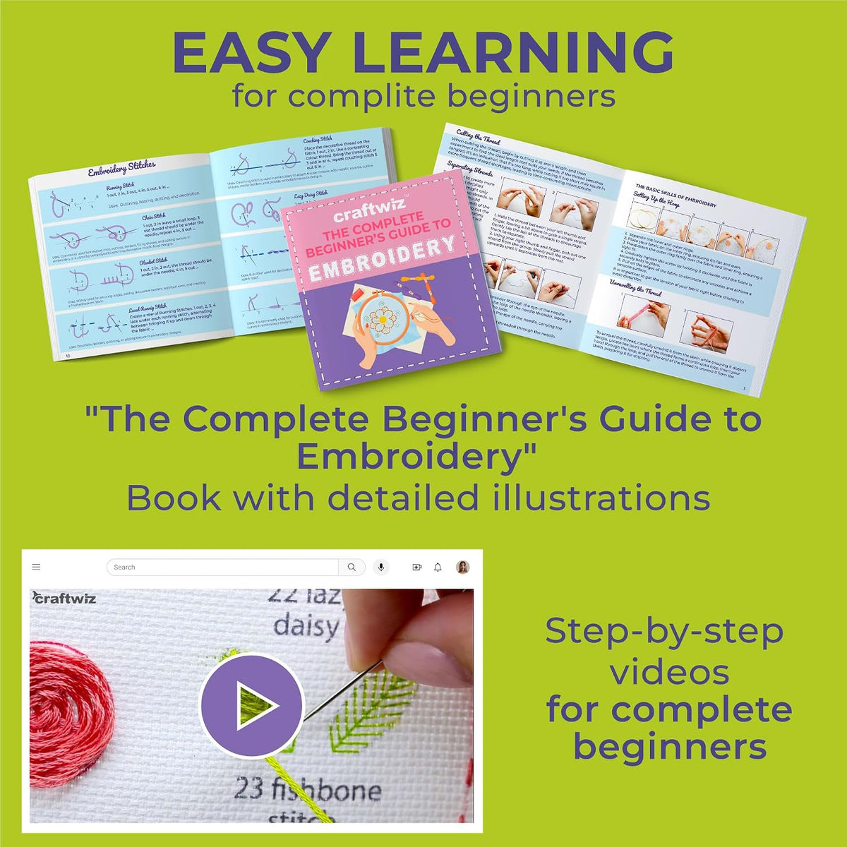 Craftwiz 4-Piece Starter Embroidery Kit for Beginners and Expert with