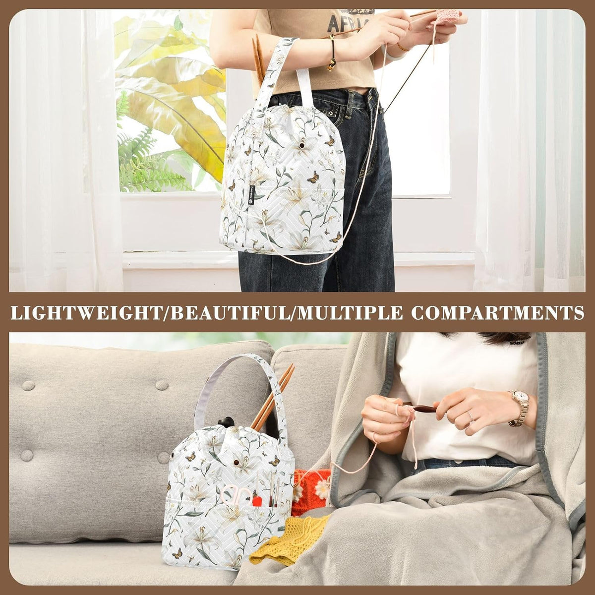 Cute Lily FLOWERs Crochet Yarn Bag Bag Yarn Storage with Holes Crochet