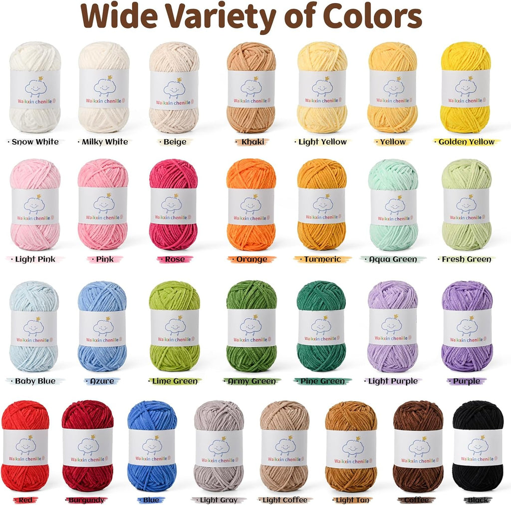 6 Pack of Skinny Chenille Yarn for Crocheting, Amigurumi Yarn&Baby