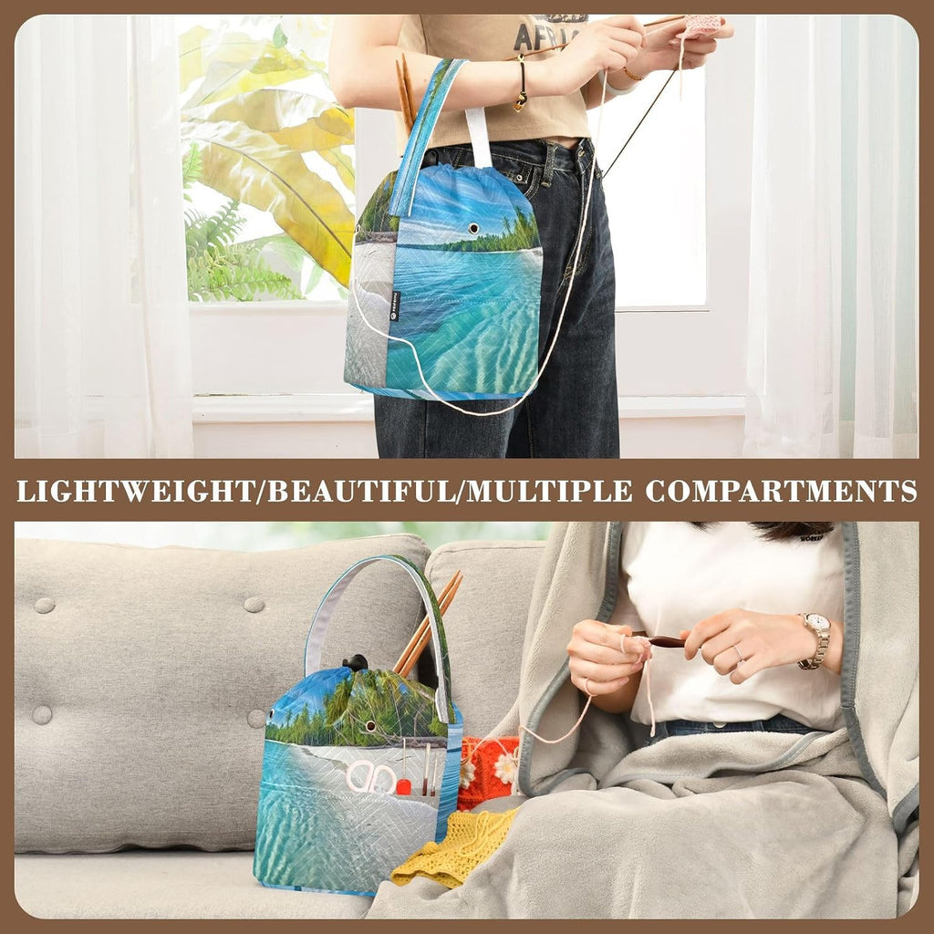 YETTASBIN Summer Beach Yarn Storage Bag, Large Crochet Knitting Bag