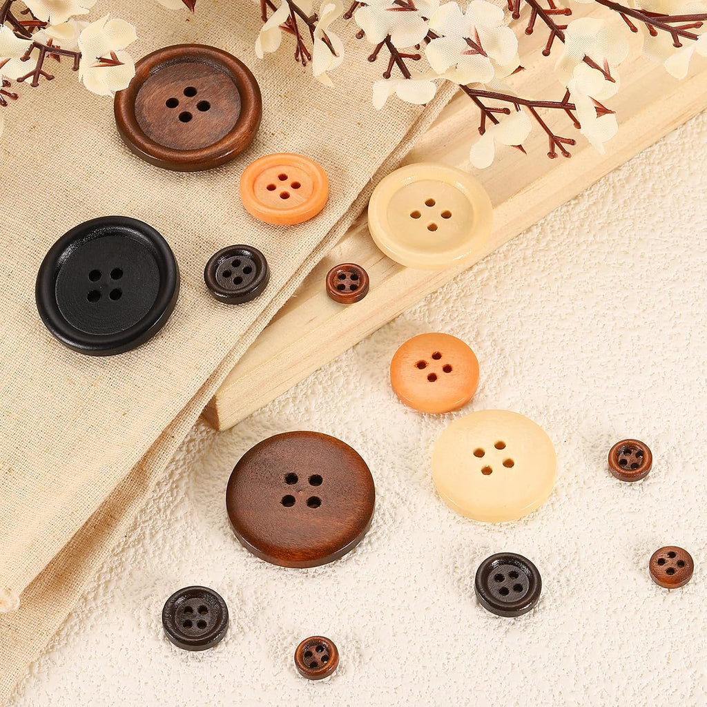 uxcell 50Pcs Wooden Buttons, 10mm(13/32") 4 Hole Round Wood Sewing