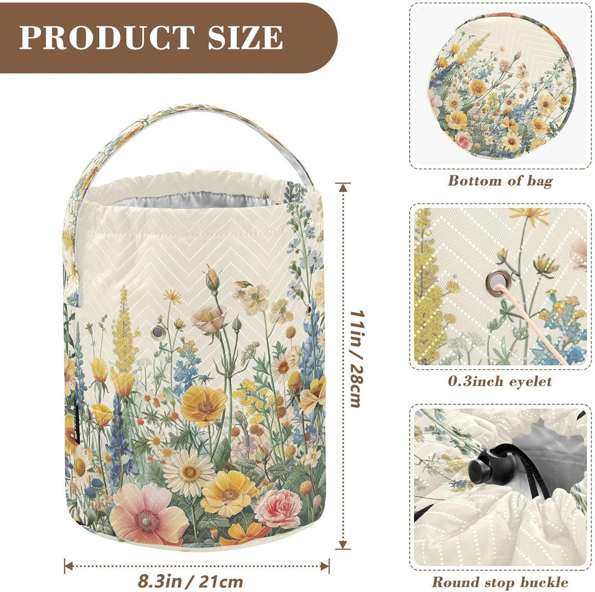 YETTASBIN Herbal Wildflower Yarn Storage Bag, Large Crochet Knitting