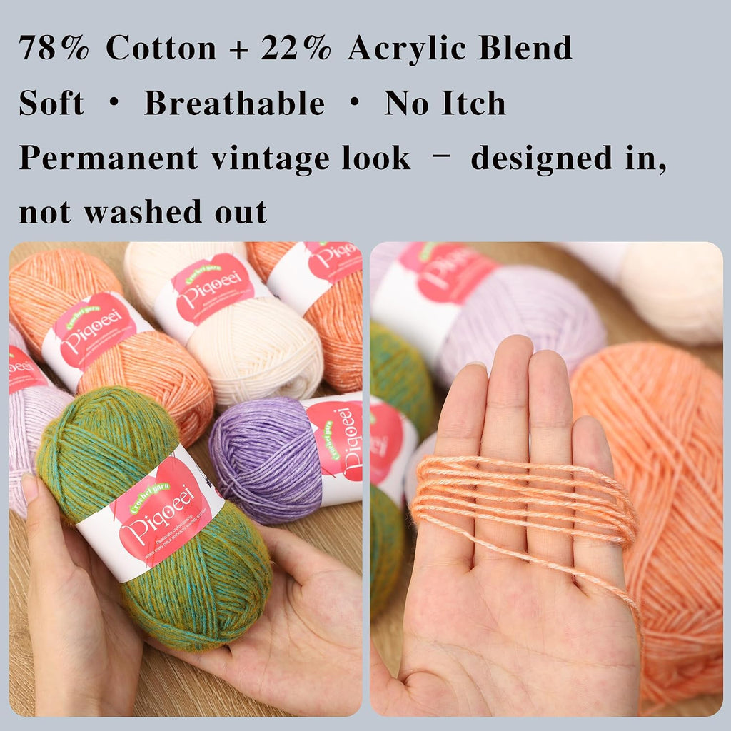Cotton Blend Yarn 3-Pack DK Weight Light Worsted Yarn 78% Cotton 22%
