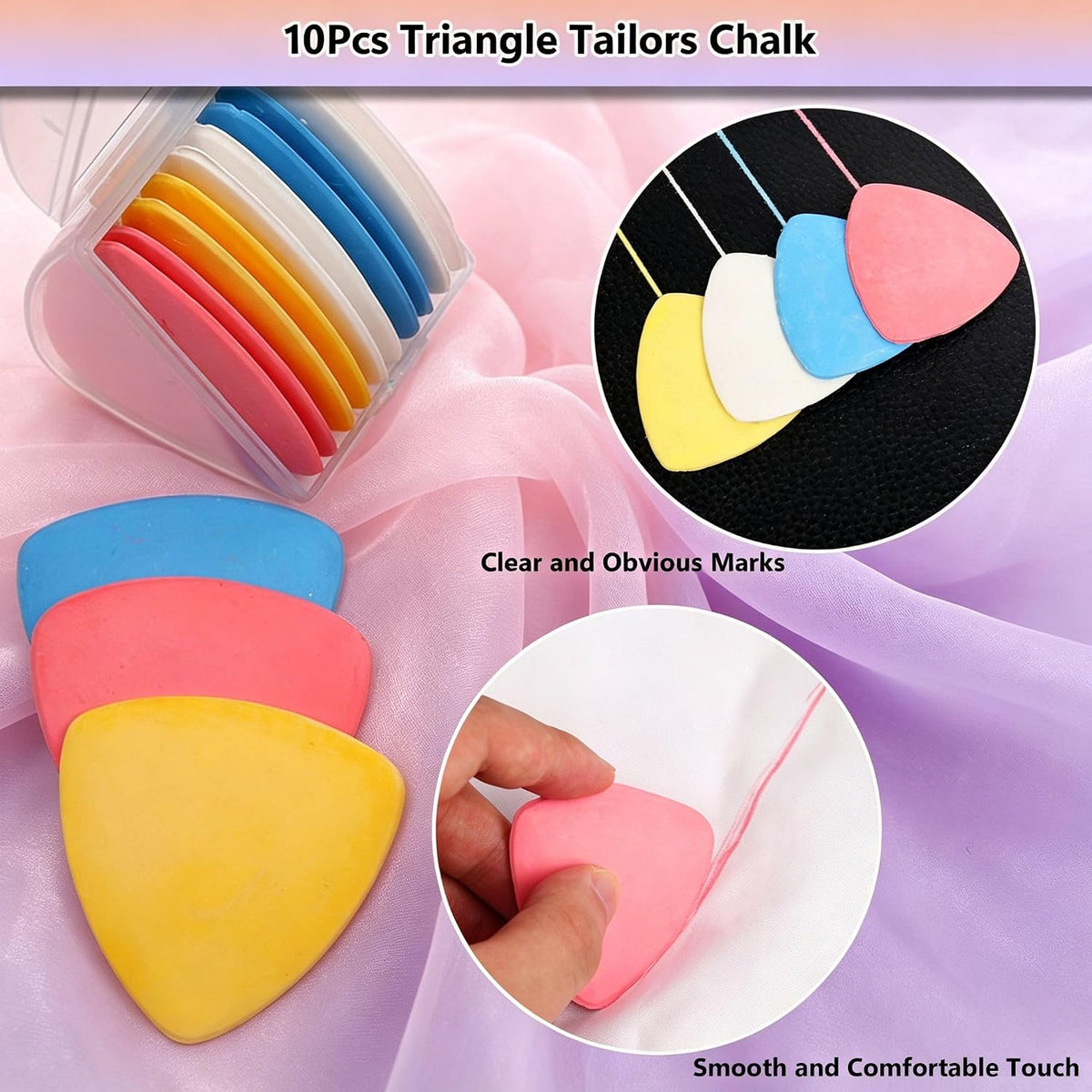 10Pcs Triangle Tailors Chalk with 100Pcs Sewing Clips, 100pcs Straight
