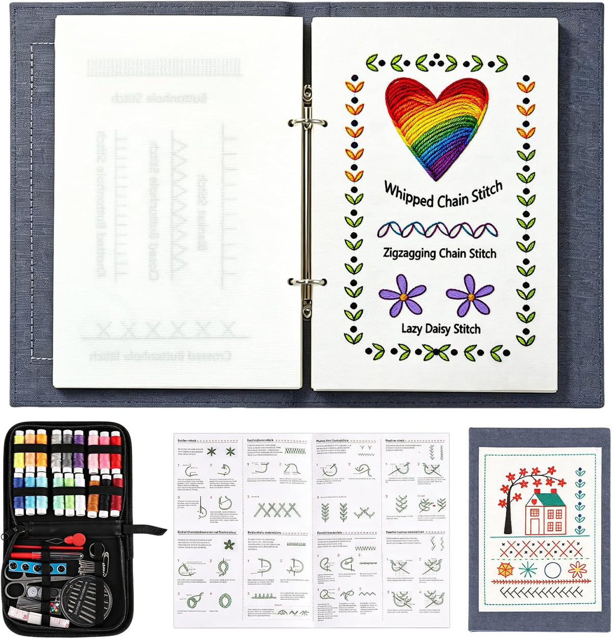 Embroidery Stitch Book Kit,2026 New Embroidery Kit with 86 PCS Sewing