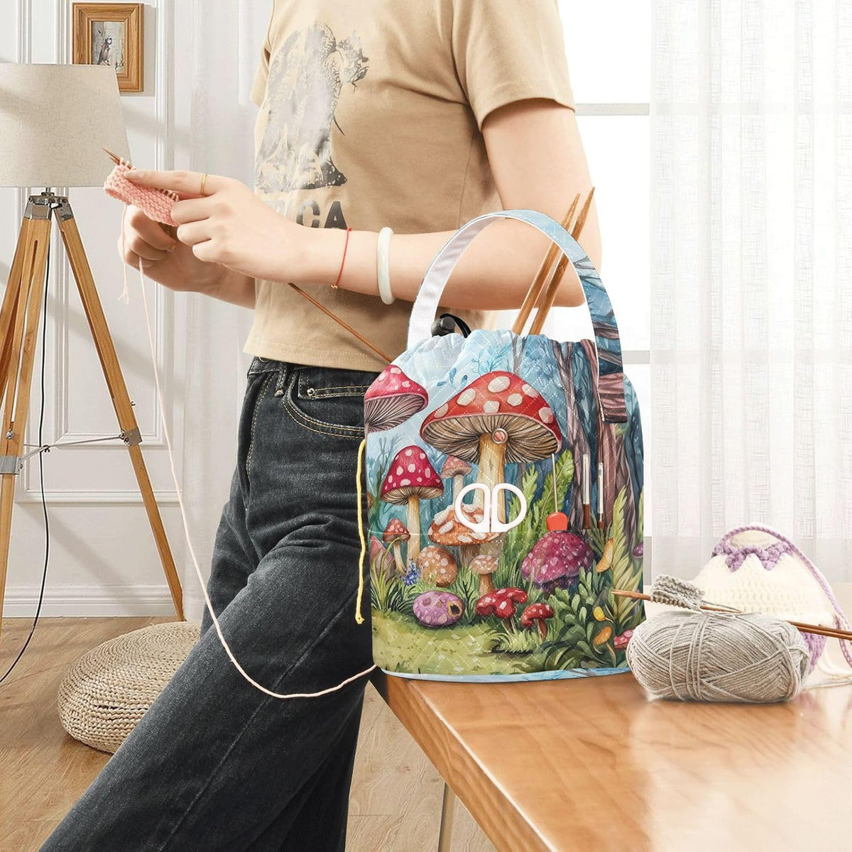 Fustylead Watercolor Colorful Mushrooms in Forest Large Yarn Storage
