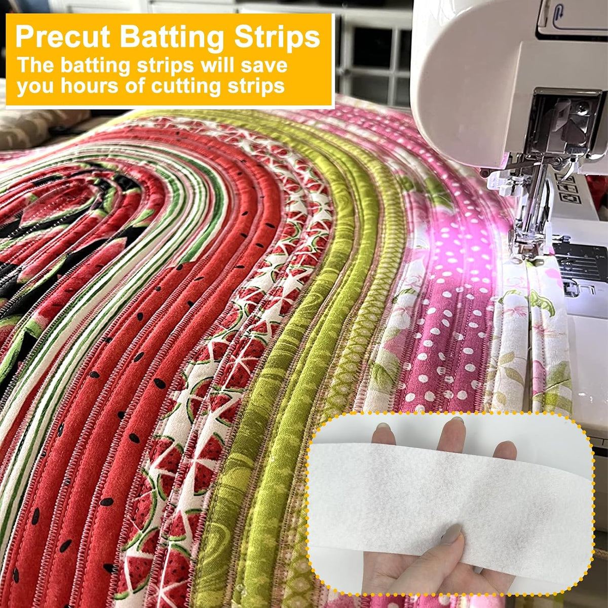 CODOHI 3 Rolls Jelly Roll Batting Strips for Rugs 2 1/2 in Cotton