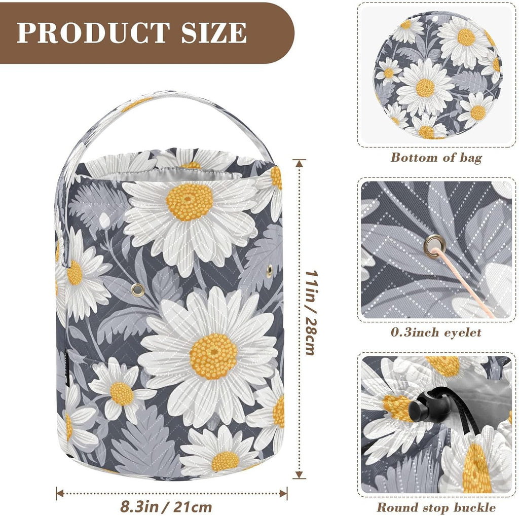 YETTASBIN Daisy Flower Yarn Storage Bag, Large Crochet Knitting Bag