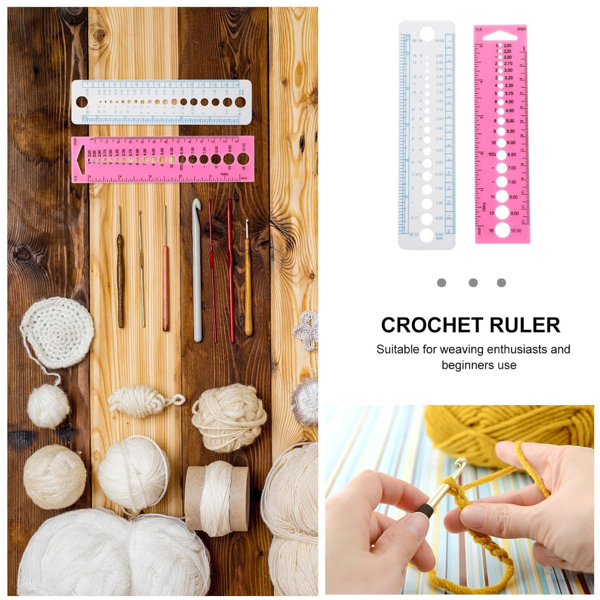 KALLORY 4pcs Knitting Needle Gauge Tool Sewing Needle Ruler Measuring
