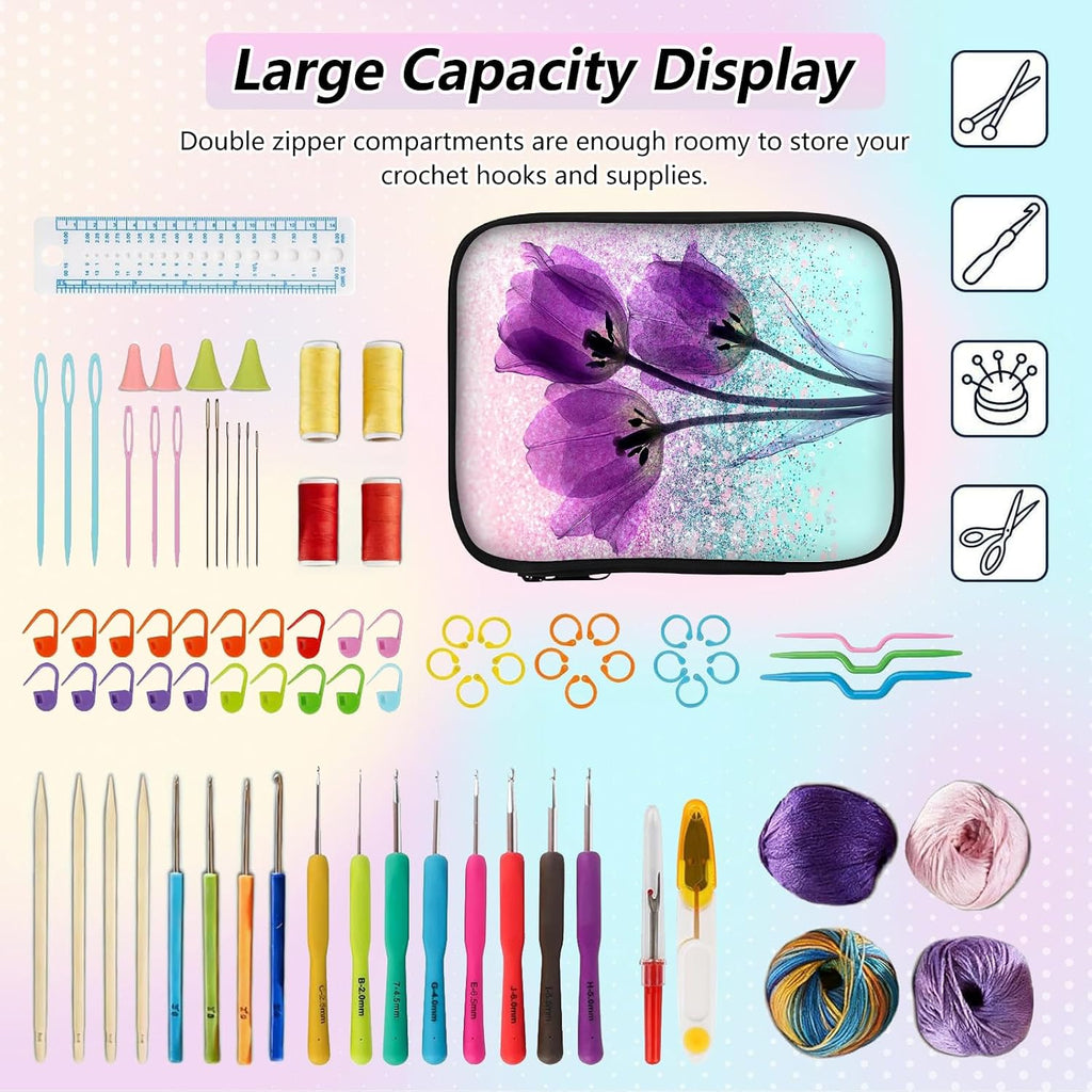 Crochet Hook Case Empty, Double Layer Zipper Knitting Needle Holder