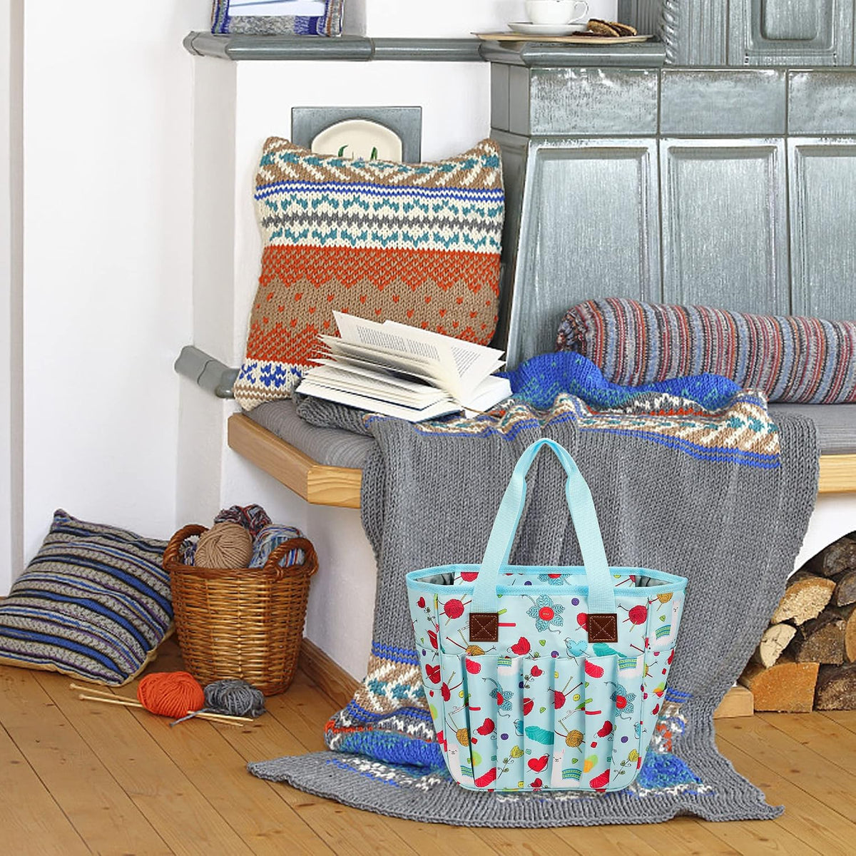 Yarn Knitting Storage Tote-Large Capacity Crochet Organizer Portable