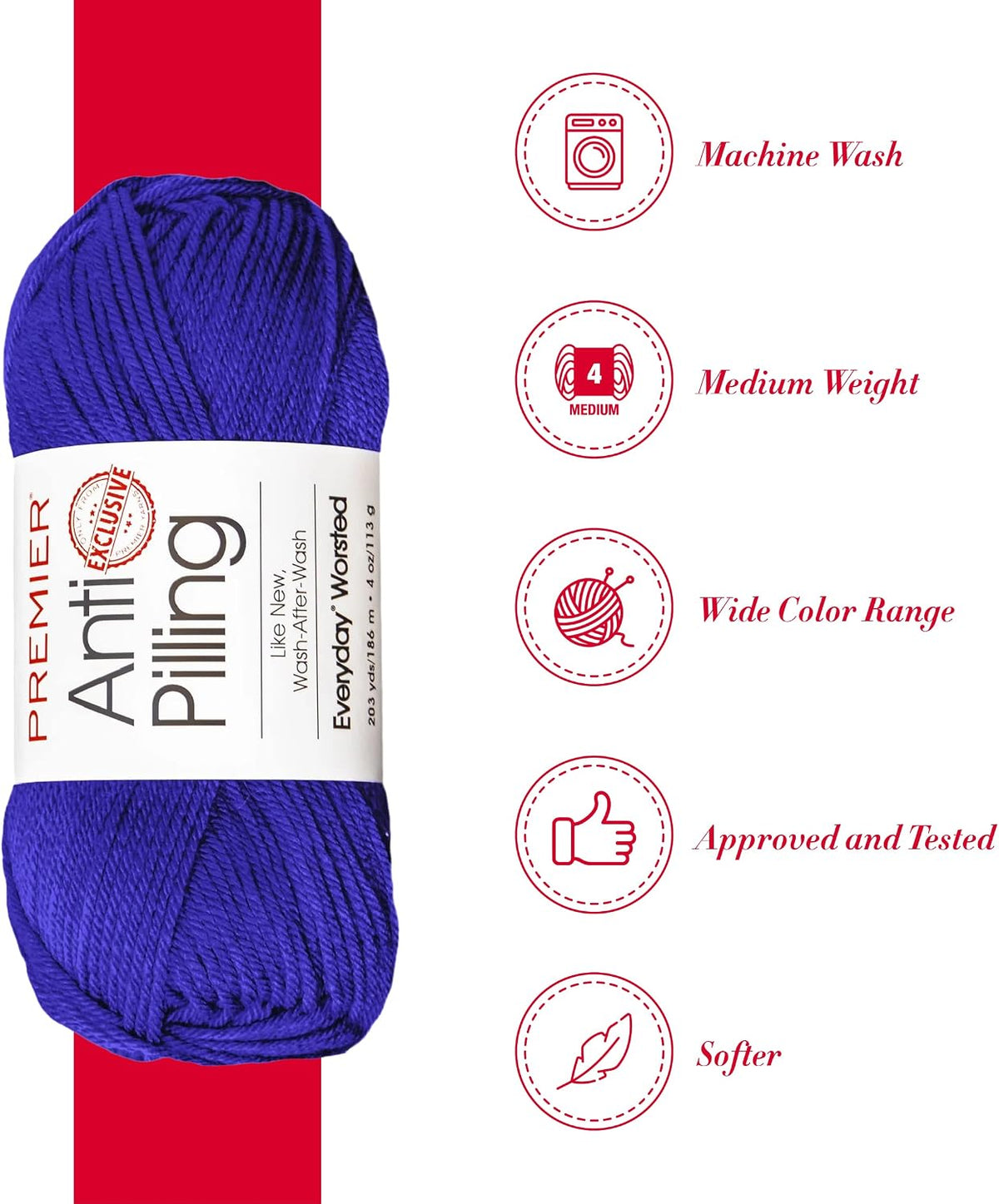 Premier Yarns Anti-Pilling Everyday Worsted Yarn, Soft Acrylic, Ideal