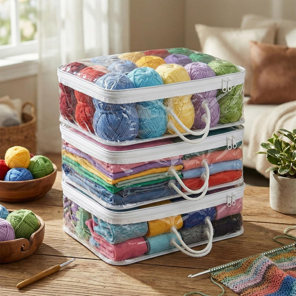 Shinylin 3 Pack Clear Yarn Storage Bags Bulk, Yarn Organizers, White