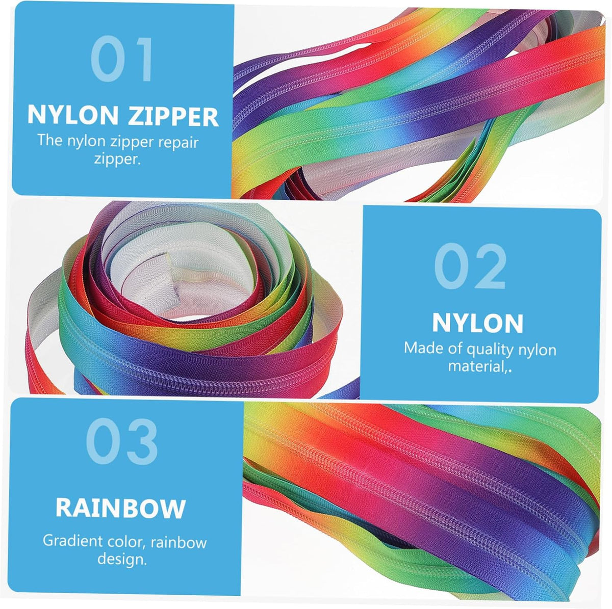 Rainbow Nylon Coil Zipper for Bag Makers, 5 Yard Length